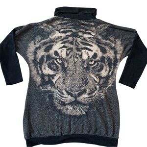 Shana Tiger Graphic Sweater Tunic Oversized Knit Animal Print Long Sweater M